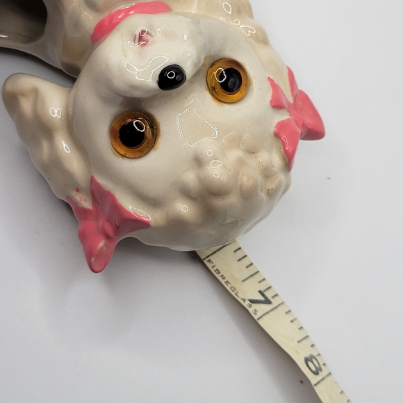 VTG Lefton Poodle Planter with Pink Bows, Glass Eyes & its Original Sticker, HTF - Picture 12 of 15